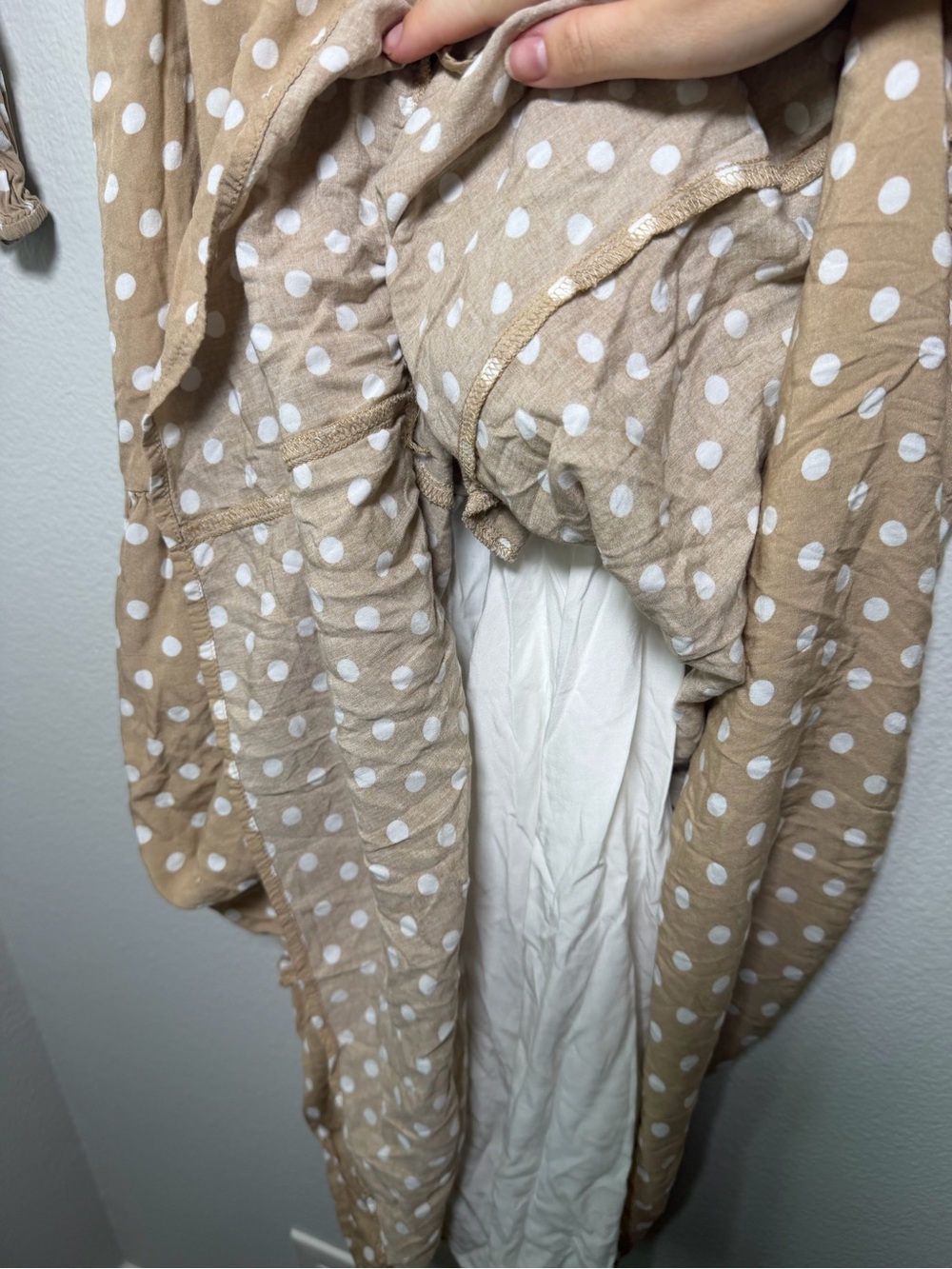 Anthropologie Dolan Smocked Beige Polka Dot Long-Sleeve Maxi Dress Size XS - Picture 6 of 9
